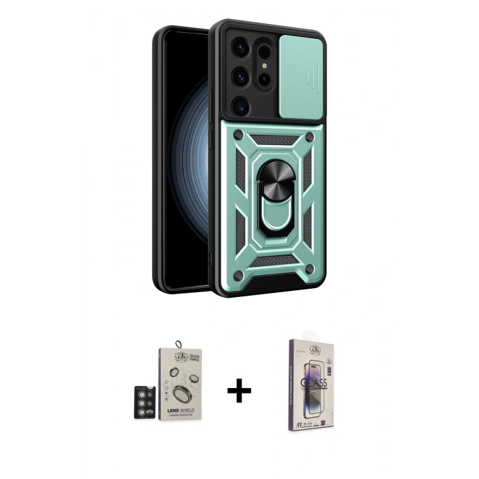 MARSİLYAN™- Galaxy S24 Ultra Kılıf Ahenk Klasik - Siyah Bilvis 3D Cam Ekran Koruyucu + Bilvis Titan Kamera Lens - DNMR