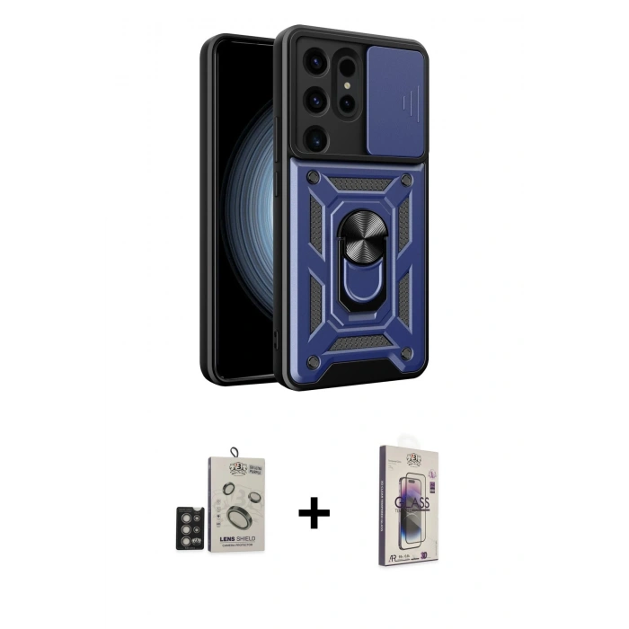 MARSİLYAN™- Galaxy S24 Ultra Kılıf Ahenk Klasik - Siyah Bilvis 3D Cam Ekran Koruyucu + Bilvis Titan Kamera Lens - DNMR