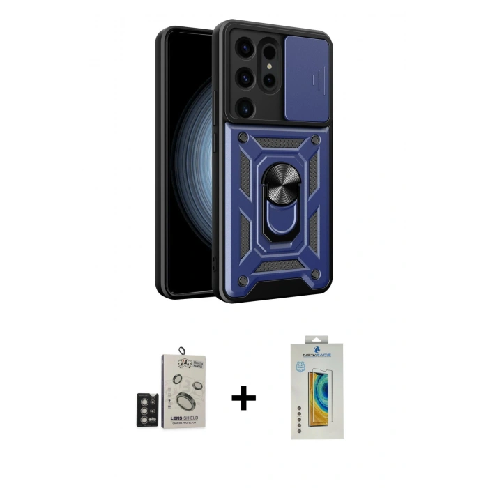 MARSİLYAN™- Galaxy S24 Ultra Kılıf Ahenk Klasik - Siyah Polymer Nano Ekran Koruyucu + Bilvis Titan Kamera Lens - DNMR