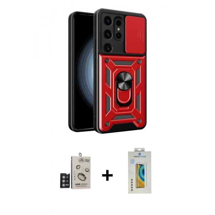 MARSİLYAN™- Galaxy S24 Ultra Kılıf Ahenk Klasik - Siyah Polymer Nano Ekran Koruyucu + Bilvis Titan Kamera Lens - DNMR