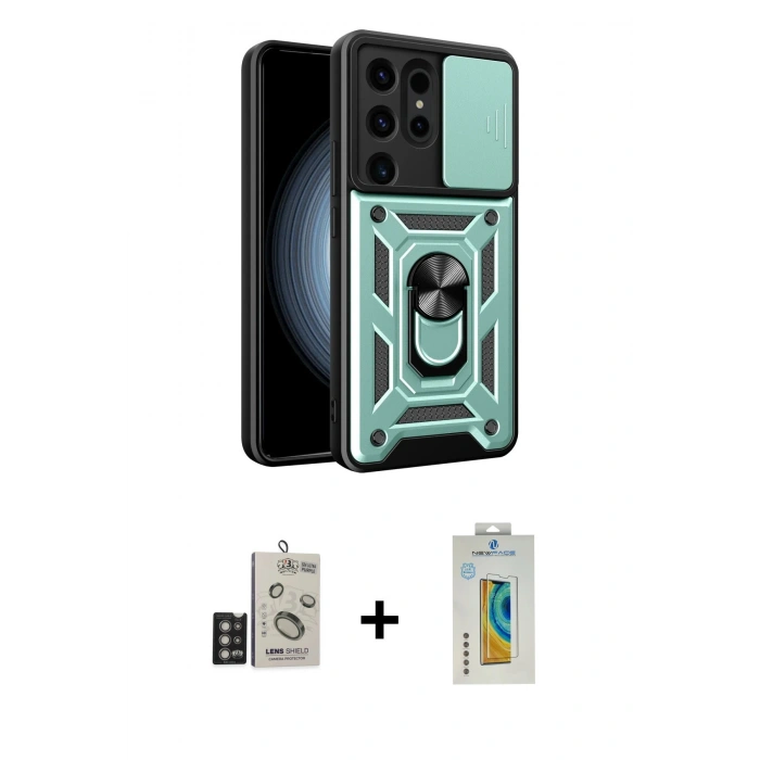 MARSİLYAN™- Galaxy S24 Ultra Kılıf Ahenk Klasik - Siyah Polymer Nano Ekran Koruyucu + Bilvis Titan Kamera Lens - DNMR