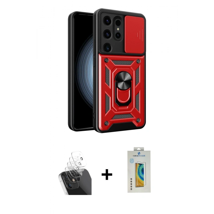 MARSİLYAN™- Galaxy S24 Ultra Kılıf Ahenk Klasik - Siyah Polymer Nano Ekran Koruyucu + Kamera Lens Koruma Cam - SF