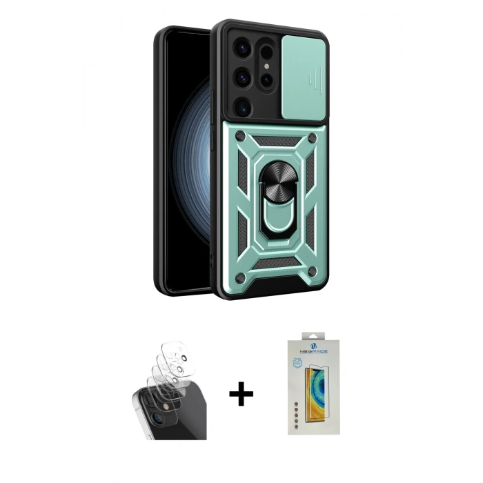 MARSİLYAN™- Galaxy S24 Ultra Kılıf Ahenk Klasik - Siyah Polymer Nano Ekran Koruyucu + Kamera Lens Koruma Cam - SF