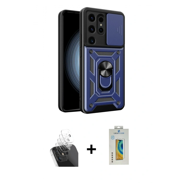 MARSİLYAN™- Galaxy S24 Ultra Kılıf Ahenk Klasik - Siyah Polymer Nano Ekran Koruyucu + Kamera Lens Koruma Cam - SF