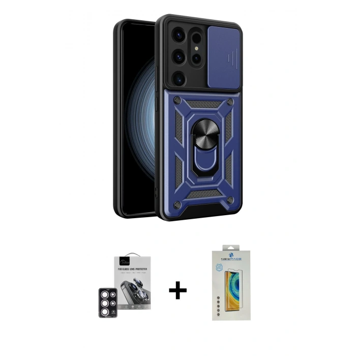 MARSİLYAN™- Galaxy S24 Ultra Kılıf Ahenk Klasik - Siyah Polymer Nano Ekran Koruyucu + PVD Metal Kamera Lens - PE