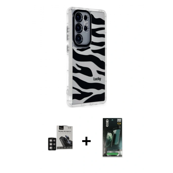 MARSİLYAN™- Galaxy S24 Ultra Kılıf Ahenk Modern Serisi - Şeffaf 360 Full Body Arka Koruyucu + PVD Metal Kamera Lens - DNMR