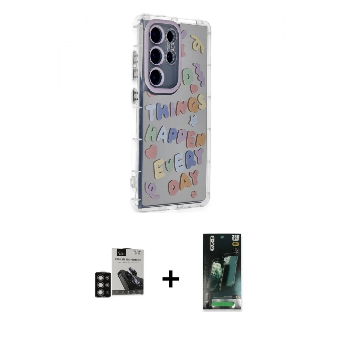 MARSİLYAN™- Galaxy S24 Ultra Kılıf Ahenk Modern Serisi - Şeffaf 360 Full Body Arka Koruyucu + PVD Metal Kamera Lens - DNMR