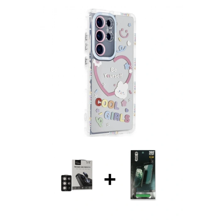 MARSİLYAN™- Galaxy S24 Ultra Kılıf Ahenk Modern Serisi - Şeffaf 360 Full Body Arka Koruyucu + PVD Metal Kamera Lens - DNMR