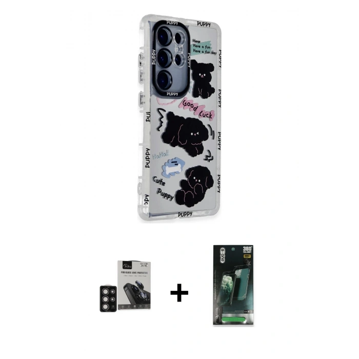 MARSİLYAN™- Galaxy S24 Ultra Kılıf Ahenk Modern Serisi - Şeffaf 360 Full Body Arka Koruyucu + PVD Metal Kamera Lens - DNMR