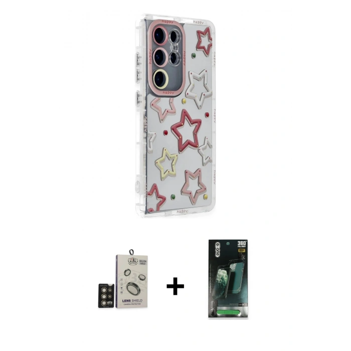 MARSİLYAN™- Galaxy S24 Ultra Kılıf Ahenk Modern Serisi - Şeffaf 360 Full Body Arka Koruyucu + Bilvis Titan Kamera Lens - GD