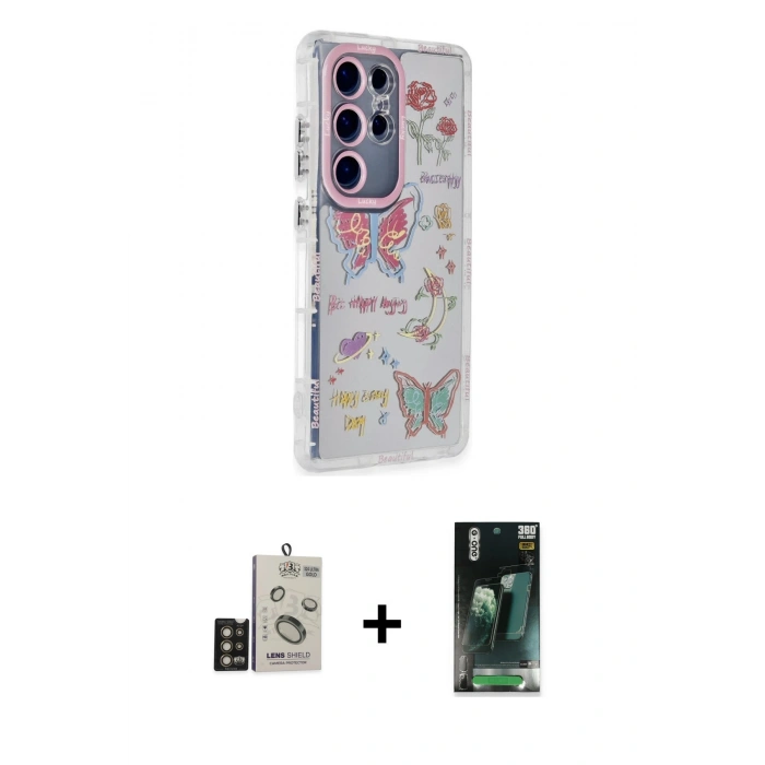 MARSİLYAN™- Galaxy S24 Ultra Kılıf Ahenk Modern Serisi - Şeffaf 360 Full Body Arka Koruyucu + Bilvis Titan Kamera Lens - GD
