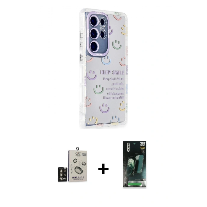 MARSİLYAN™- Galaxy S24 Ultra Kılıf Ahenk Modern Serisi - Şeffaf 360 Full Body Arka Koruyucu + Bilvis Titan Kamera Lens - GD