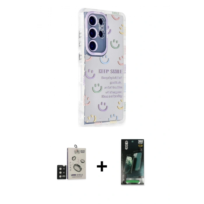 MARSİLYAN™- Galaxy S24 Ultra Kılıf Ahenk Modern Serisi - Siyah 360 Mat Full Body Arka Koruyucu + Bilvis Titan Kamera Lens - SH