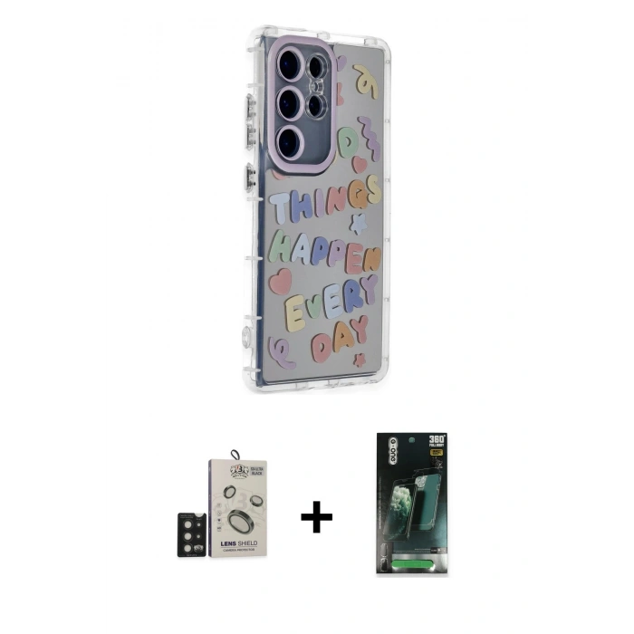 MARSİLYAN™- Galaxy S24 Ultra Kılıf Ahenk Modern Serisi - Siyah 360 Mat Full Body Arka Koruyucu + Bilvis Titan Kamera Lens - SH