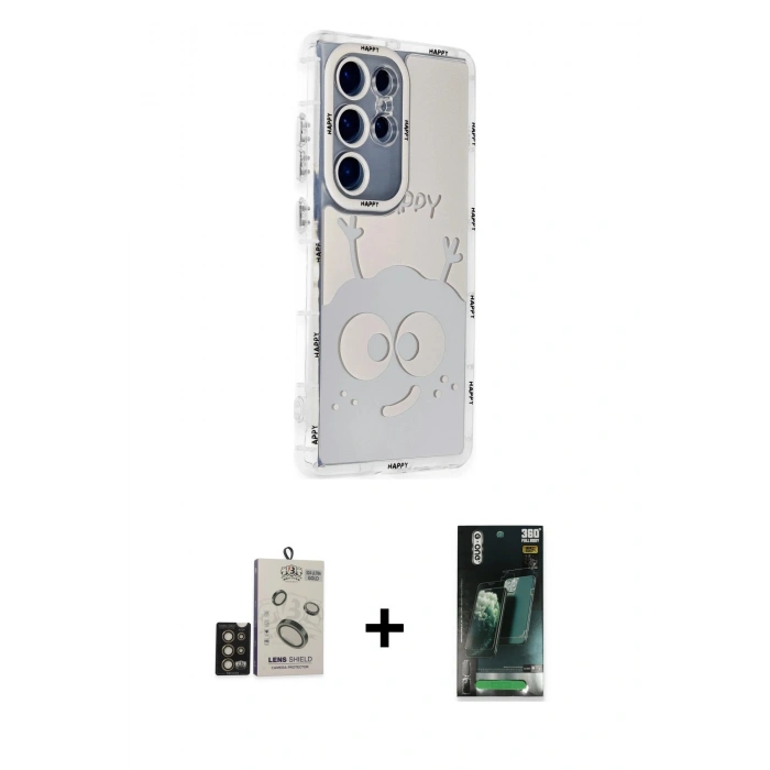 MARSİLYAN™- Galaxy S24 Ultra Kılıf Ahenk Modern Serisi - Siyah 360 Mat Full Body Arka Koruyucu + Bilvis Titan Kamera Lens - GD