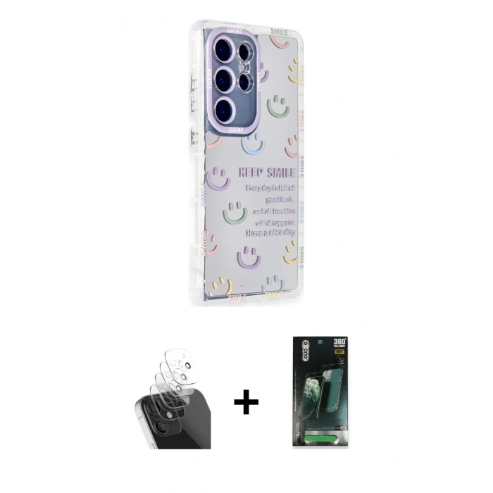 MARSİLYAN™- Galaxy S24 Ultra Kılıf Ahenk Modern Serisi - Siyah 360 Mat Full Body Arka Koruyucu + Kamera Lens Koruma Cam - SF
