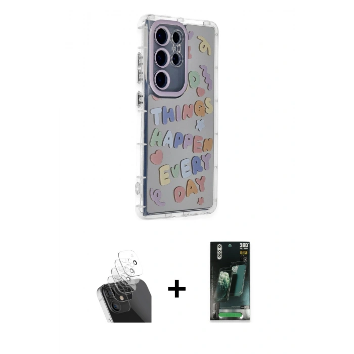 MARSİLYAN™- Galaxy S24 Ultra Kılıf Ahenk Modern Serisi - Siyah 360 Mat Full Body Arka Koruyucu + Kamera Lens Koruma Cam - SF