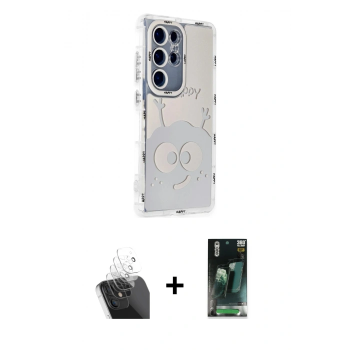 MARSİLYAN™- Galaxy S24 Ultra Kılıf Ahenk Modern Serisi - Siyah 360 Mat Full Body Arka Koruyucu + Kamera Lens Koruma Cam - SF