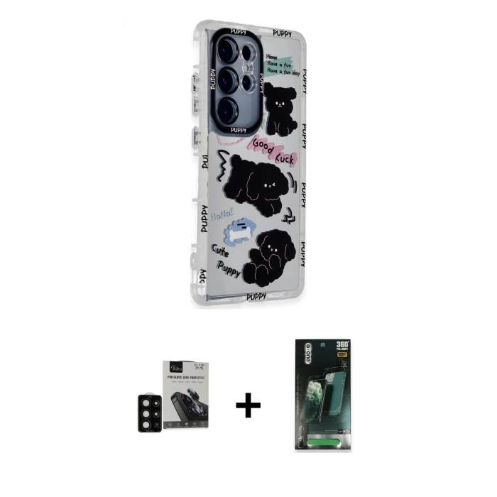 MARSİLYAN™- Galaxy S24 Ultra Kılıf Ahenk Modern Serisi - Siyah 360 Mat Full Body Arka Koruyucu + PVD Metal Kamera Lens - SH
