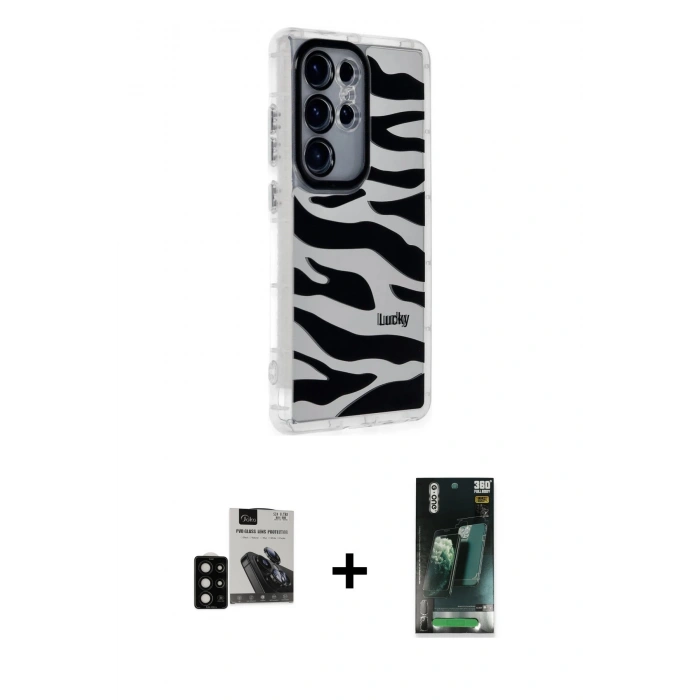 MARSİLYAN™- Galaxy S24 Ultra Kılıf Ahenk Modern Serisi - Siyah 360 Mat Full Body Arka Koruyucu + PVD Metal Kamera Lens - SH
