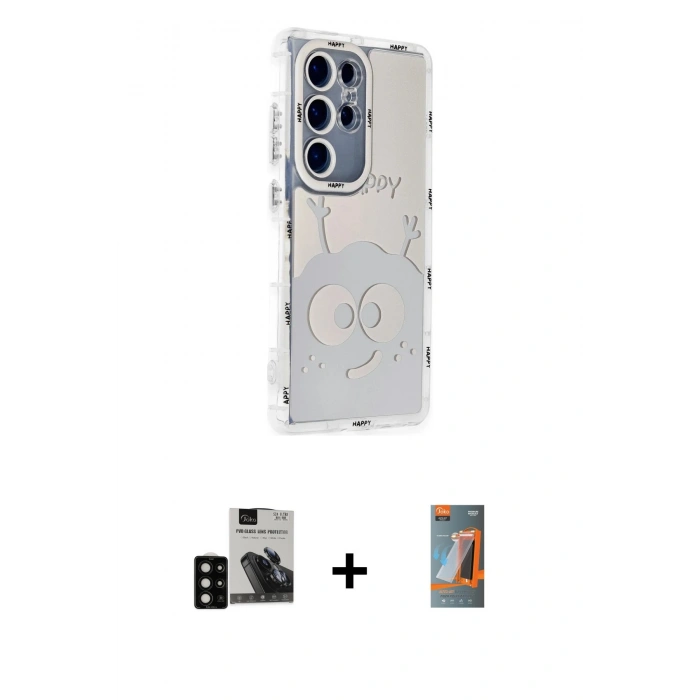 MARSİLYAN™- Galaxy S24 Ultra Kılıf Ahenk Modern Serisi - Siyah AutoKit 5in1 Fiber Hayalet Polymer Nano Ekran Koruyucu + Siyah PVD Metal Kamera Lens