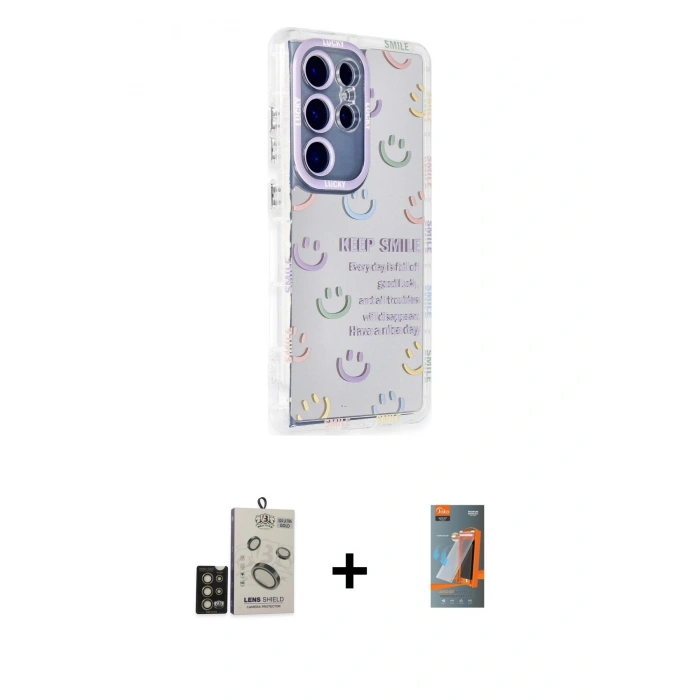 MARSİLYAN™- Galaxy S24 Ultra Kılıf Ahenk Modern Serisi - Siyah AutoKit 5in1 Fiber Hayalet Polymer Nano Ekran Koruyucu + Gold Bilvis Titan Kamera Lens