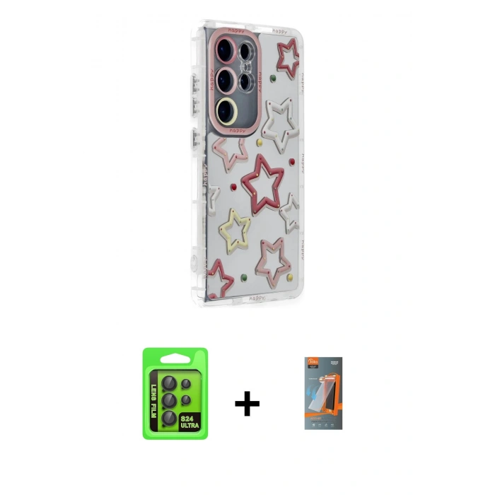 MARSİLYAN™- Galaxy S24 Ultra Kılıf Ahenk Modern Serisi - Siyah AutoKit 5in1 Fiber Hayalet Polymer Nano Ekran Koruyucu + Raze Metal Kamera Lens - SH
