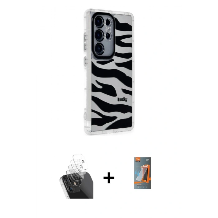 MARSİLYAN™- Galaxy S24 Ultra Kılıf Ahenk Modern Serisi - Siyah AutoKit 5in1 Fiber Hayalet Polymer Nano Ekran Koruyucu + Kamera Lens Koruma Cam - SF
