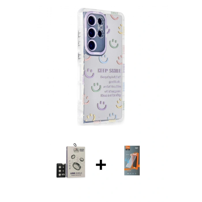 MARSİLYAN™- Galaxy S24 Ultra Kılıf Ahenk Modern Serisi - Siyah AutoKit 5in1 Fiber Hayalet Polymer Nano Ekran Koruyucu + Bilvis Titan Kamera Lens - SH