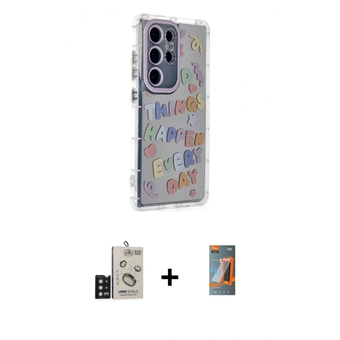 MARSİLYAN™- Galaxy S24 Ultra Kılıf Ahenk Modern Serisi - Siyah AutoKit 5in1 Fiber Hayalet Polymer Nano Ekran Koruyucu + Bilvis Titan Kamera Lens - SH
