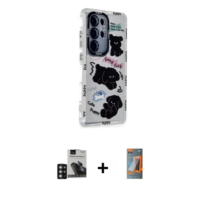 MARSİLYAN™- Galaxy S24 Ultra Kılıf Ahenk Modern Serisi - Siyah AutoKit 5in1 Fiber Hayalet Polymer Nano Ekran Koruyucu + PVD Metal Kamera Lens - DNMR