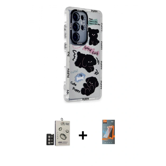 MARSİLYAN™- Galaxy S24 Ultra Kılıf Ahenk Modern Serisi - Siyah AutoKit 5in1 Fiber Hayalet Polymer Nano Ekran Koruyucu + Derin Mor Bilvis Titan Kamera Lens