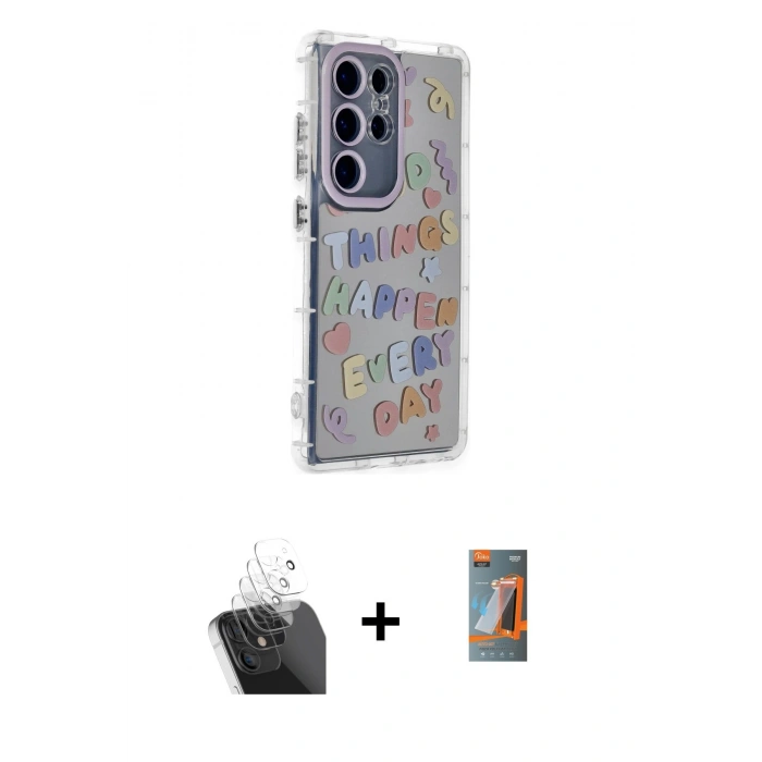 MARSİLYAN™- Galaxy S24 Ultra Kılıf Ahenk Modern Serisi - Siyah AutoKit 5in1 Fiber Hayalet Polymer Nano Ekran Koruyucu + Kamera Lens Koruma Cam - SF