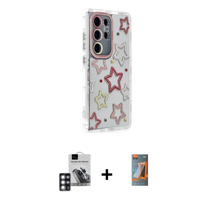MARSİLYAN™- Galaxy S24 Ultra Kılıf Ahenk Modern Serisi - Siyah AutoKit 5in1 Fiber Hayalet Polymer Nano Ekran Koruyucu + PVD Metal Kamera Lens - PE