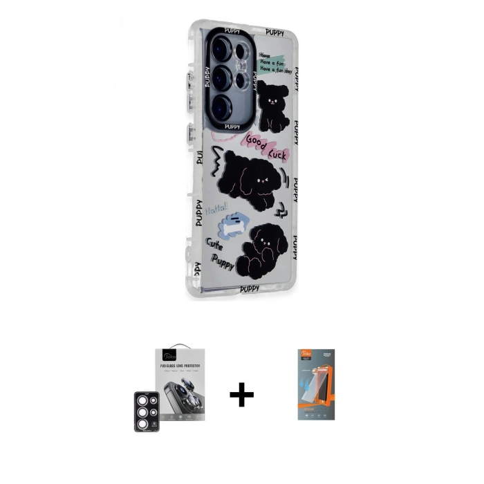 MARSİLYAN™- Galaxy S24 Ultra Kılıf Ahenk Modern Serisi - Siyah AutoKit 5in1 Fiber Hayalet Polymer Nano Ekran Koruyucu + PVD Metal Kamera Lens - PE