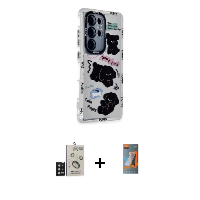 MARSİLYAN™- Galaxy S24 Ultra Kılıf Ahenk Modern Serisi - Siyah AutoKit 5in1 Fiber Hayalet Polymer Nano Ekran Koruyucu + Bilvis Titan Kamera Lens - SH