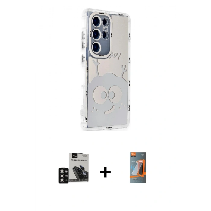 MARSİLYAN™- Galaxy S24 Ultra Kılıf Ahenk Modern Serisi - Siyah AutoKit 5in1 Fiber Hayalet Polymer Nano Ekran Koruyucu + PVD Metal Kamera Lens - DNMR