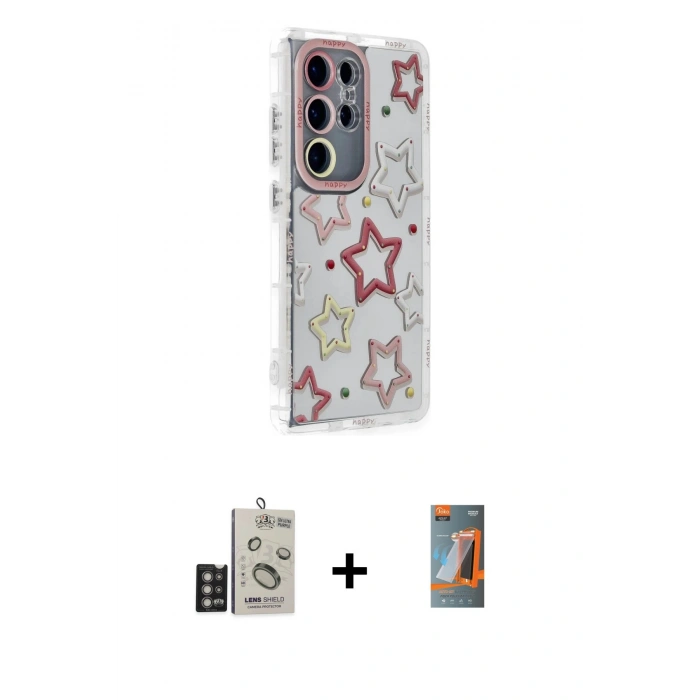 MARSİLYAN™- Galaxy S24 Ultra Kılıf Ahenk Modern Serisi - Siyah AutoKit 5in1 Fiber Hayalet Polymer Nano Ekran Koruyucu + Derin Mor Bilvis Titan Kamera Lens