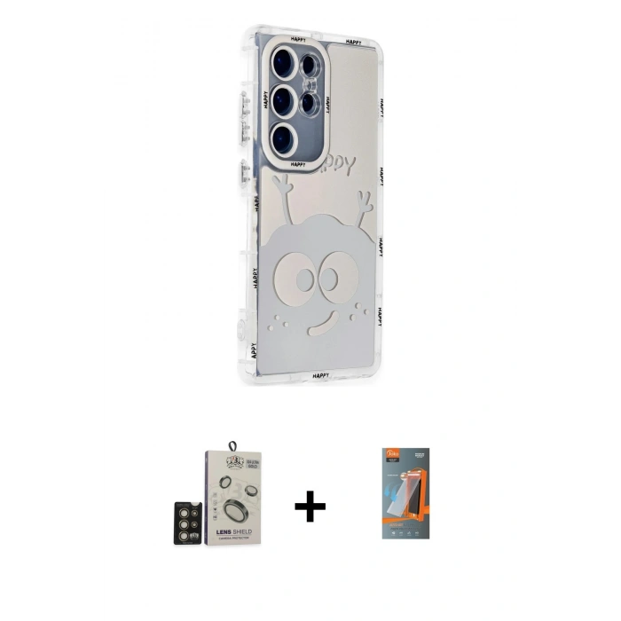 MARSİLYAN™- Galaxy S24 Ultra Kılıf Ahenk Modern Serisi - Siyah AutoKit 5in1 Fiber Hayalet Polymer Nano Ekran Koruyucu + Gold Bilvis Titan Kamera Lens