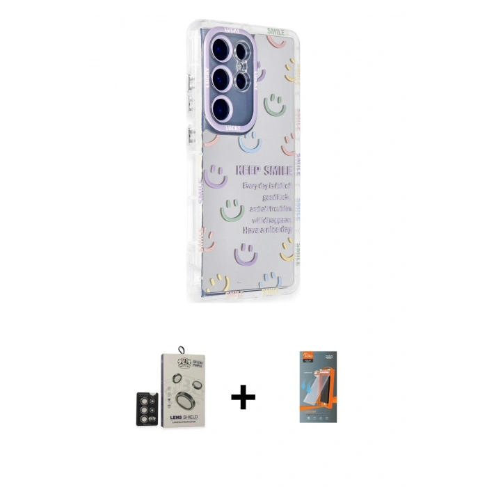 MARSİLYAN™- Galaxy S24 Ultra Kılıf Ahenk Modern Serisi - Siyah AutoKit 5in1 Fiber Hayalet Polymer Nano Ekran Koruyucu + Derin Mor Bilvis Titan Kamera Lens