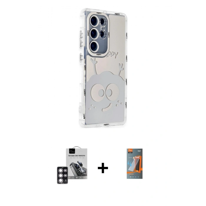 MARSİLYAN™- Galaxy S24 Ultra Kılıf Ahenk Modern Serisi - Siyah AutoKit 5in1 Fiber Hayalet Polymer Nano Ekran Koruyucu + PVD Metal Kamera Lens - PE