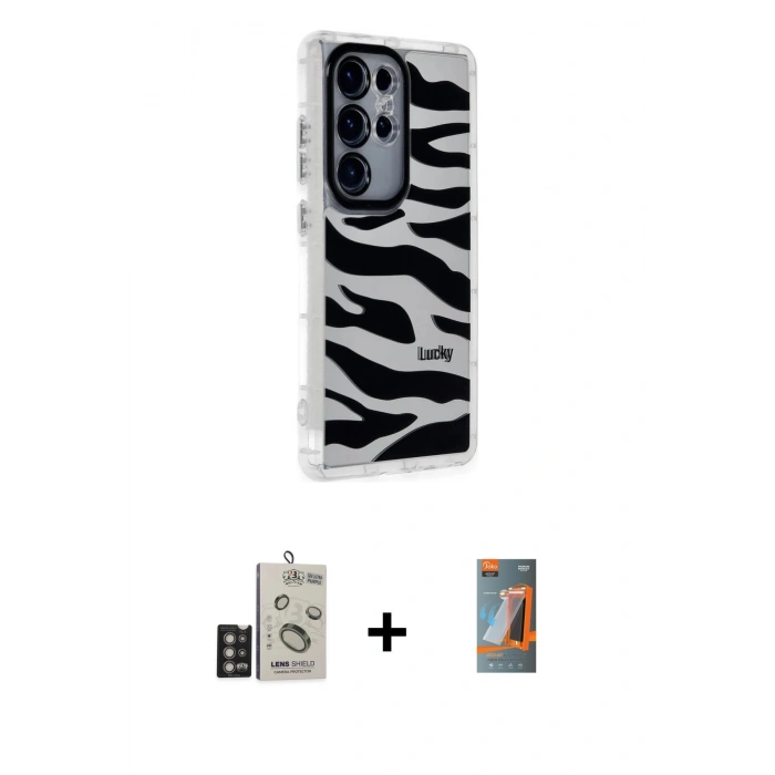 MARSİLYAN™- Galaxy S24 Ultra Kılıf Ahenk Modern Serisi - Siyah AutoKit 5in1 Fiber Hayalet Polymer Nano Ekran Koruyucu + Derin Mor Bilvis Titan Kamera Lens