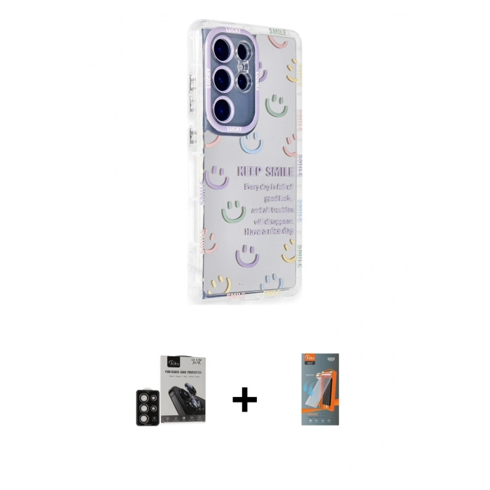 MARSİLYAN™- Galaxy S24 Ultra Kılıf Ahenk Modern Serisi - Siyah AutoKit 5in1 Fiber Hayalet Polymer Nano Ekran Koruyucu + PVD Metal Kamera Lens - DNMR