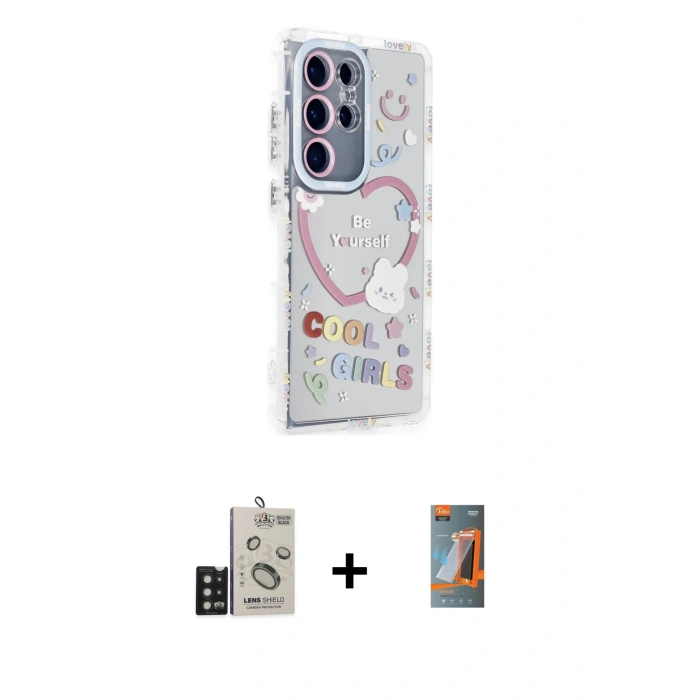 MARSİLYAN™- Galaxy S24 Ultra Kılıf Ahenk Modern Serisi - Siyah AutoKit 5in1 Fiber Hayalet Polymer Nano Ekran Koruyucu + Bilvis Titan Kamera Lens - SH