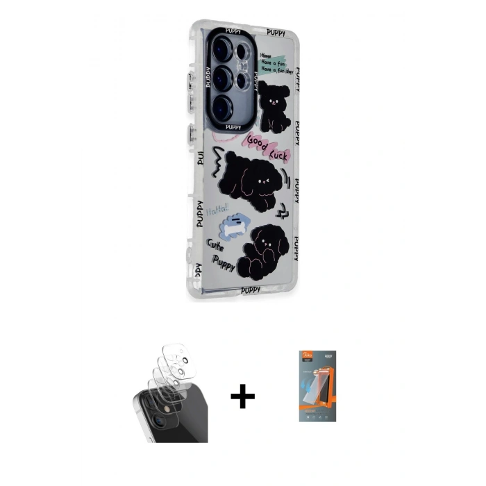 MARSİLYAN™- Galaxy S24 Ultra Kılıf Ahenk Modern Serisi - Siyah AutoKit 5in1 Fiber Hayalet Polymer Nano Ekran Koruyucu + Kamera Lens Koruma Cam - SF