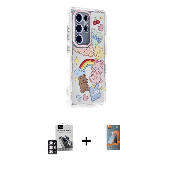 MARSİLYAN™- Galaxy S24 Ultra Kılıf Ahenk Modern Serisi - Siyah AutoKit 5in1 Fiber Hayalet Polymer Nano Ekran Koruyucu + PVD Metal Kamera Lens - PE