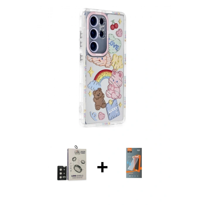 MARSİLYAN™- Galaxy S24 Ultra Kılıf Ahenk Modern Serisi - Siyah AutoKit 5in1 Fiber Hayalet Polymer Nano Ekran Koruyucu + Bilvis Titan Kamera Lens - SH