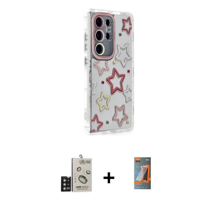 MARSİLYAN™- Galaxy S24 Ultra Kılıf Ahenk Modern Serisi - Siyah AutoKit 5in1 Fiber Hayalet Polymer Nano Ekran Koruyucu + Bilvis Titan Kamera Lens - SH