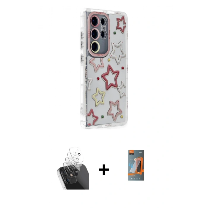 MARSİLYAN™- Galaxy S24 Ultra Kılıf Ahenk Modern Serisi - Siyah AutoKit 5in1 Fiber Hayalet Polymer Nano Ekran Koruyucu + Kamera Lens Koruma Cam - SF