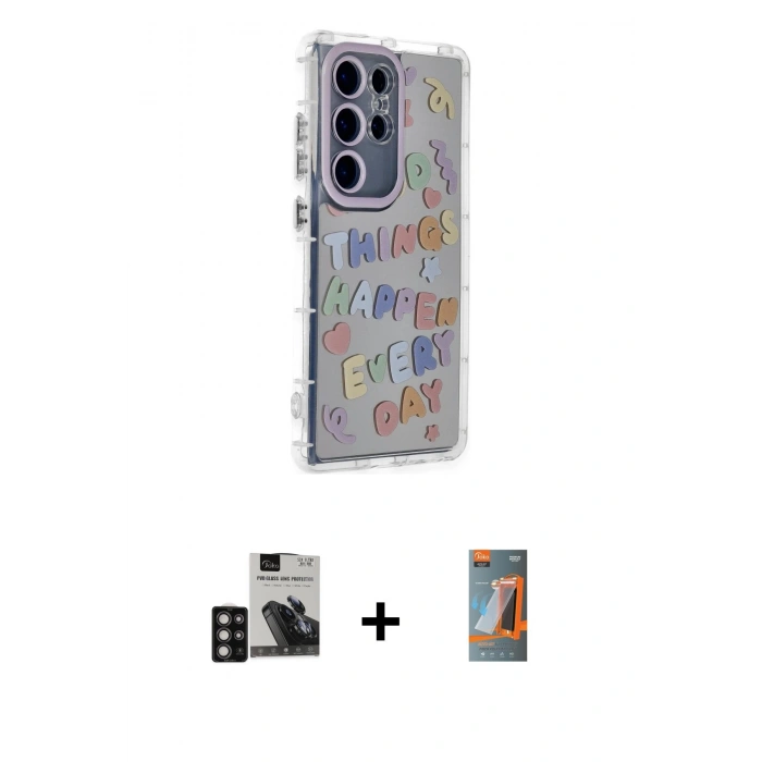 MARSİLYAN™- Galaxy S24 Ultra Kılıf Ahenk Modern Serisi - Siyah AutoKit 5in1 Fiber Hayalet Polymer Nano Ekran Koruyucu + PVD Metal Kamera Lens - DNMR